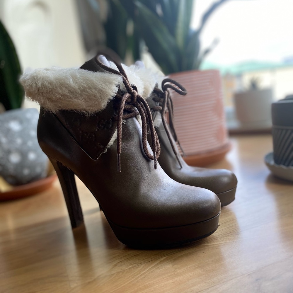 Gucci high heel fur booties